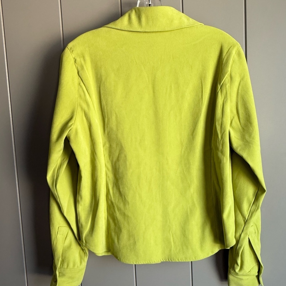 Harve Benard Petites Vintage Y2K Neon Chartreuse Green Blazer Shirt Medium - Picture 2 of 8